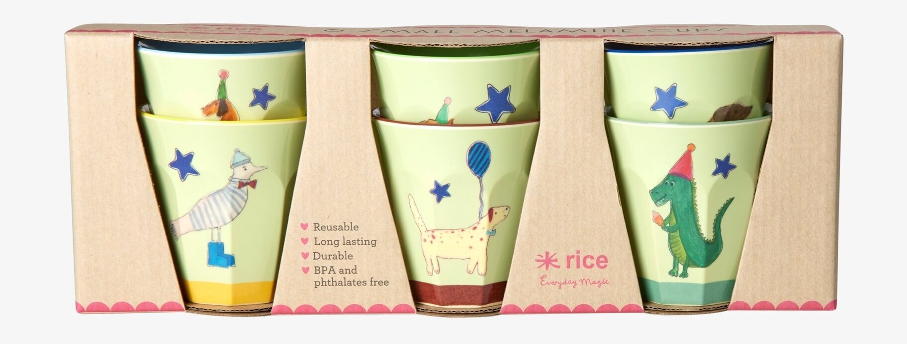 Små Muggar 6-Pack - Animals Green Prints från Rice