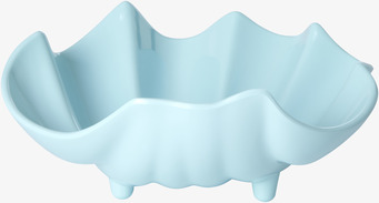 Bild av ljusblå melaminskål med snäckinspiration