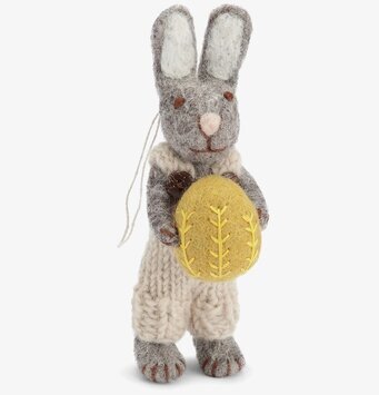 Bild av charmig kanin med stickad byxdress och ägg