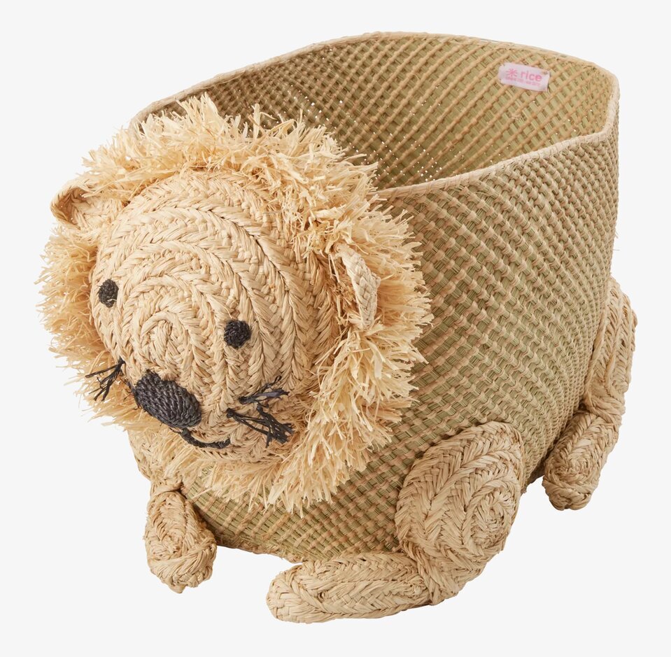 Förvaringskorg Raffia Lejon Stor från Rice med lejonhuvud