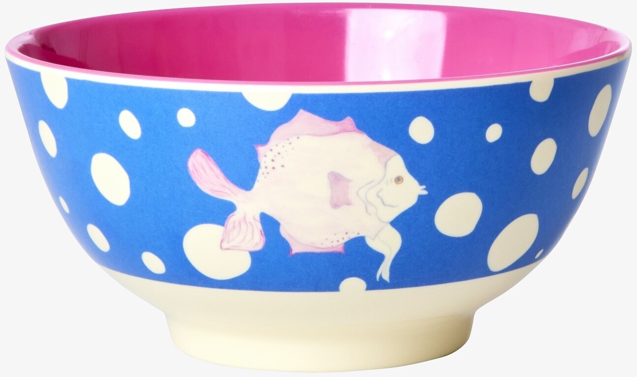 Skål Fish Blue Print från Rice med blå och rosa färger