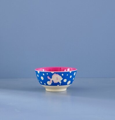 Bild av färgglad skål med prickar och fiskmotiv