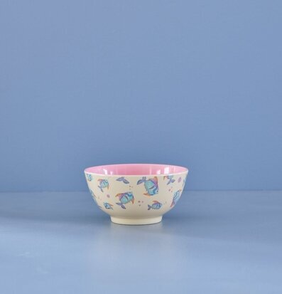 Bild av färgglad skål med fiskmönster och rosa insida