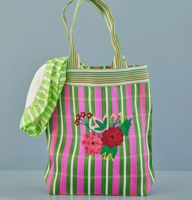 Bild av färgglad shoppingväska med blommönster