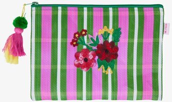 Bild av livlig väska med broderade blommor i färg