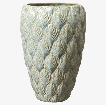 Bild av elegant ljusgrön kruka med bladmönster