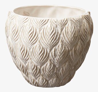 Bild av elegant kruka med lövmönster och offwhite ton