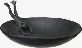 Bild av fågelbad med groddesign i mörkgrå nyans