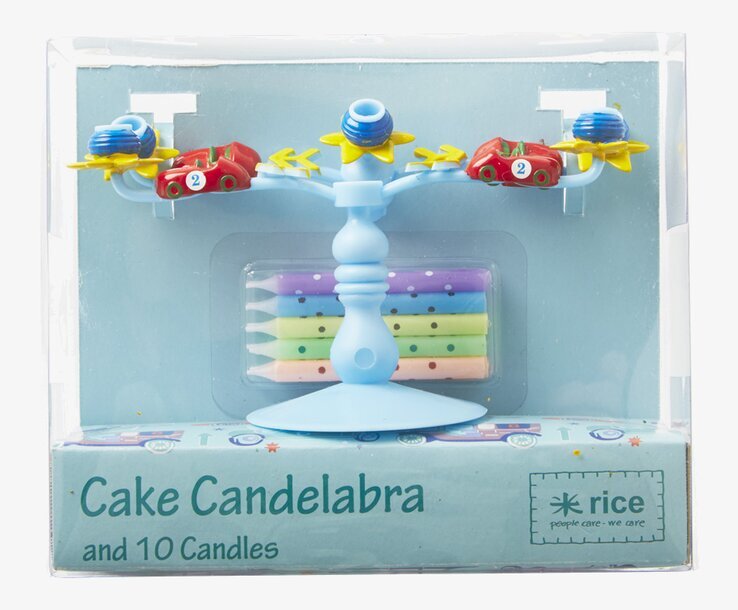 Tårtkandelaber Blå från Rice med ljus och lekfulla dekorationer
