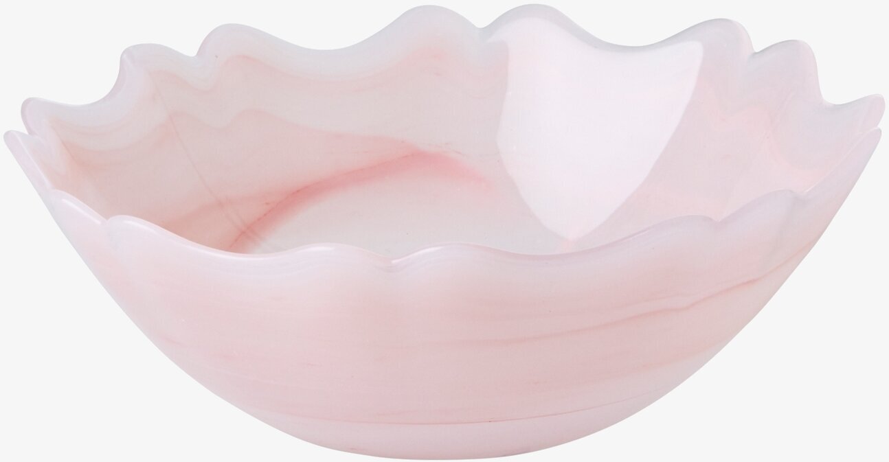 Glasskål Alabaster Rosa från Rice med vågig kant och rosa glas