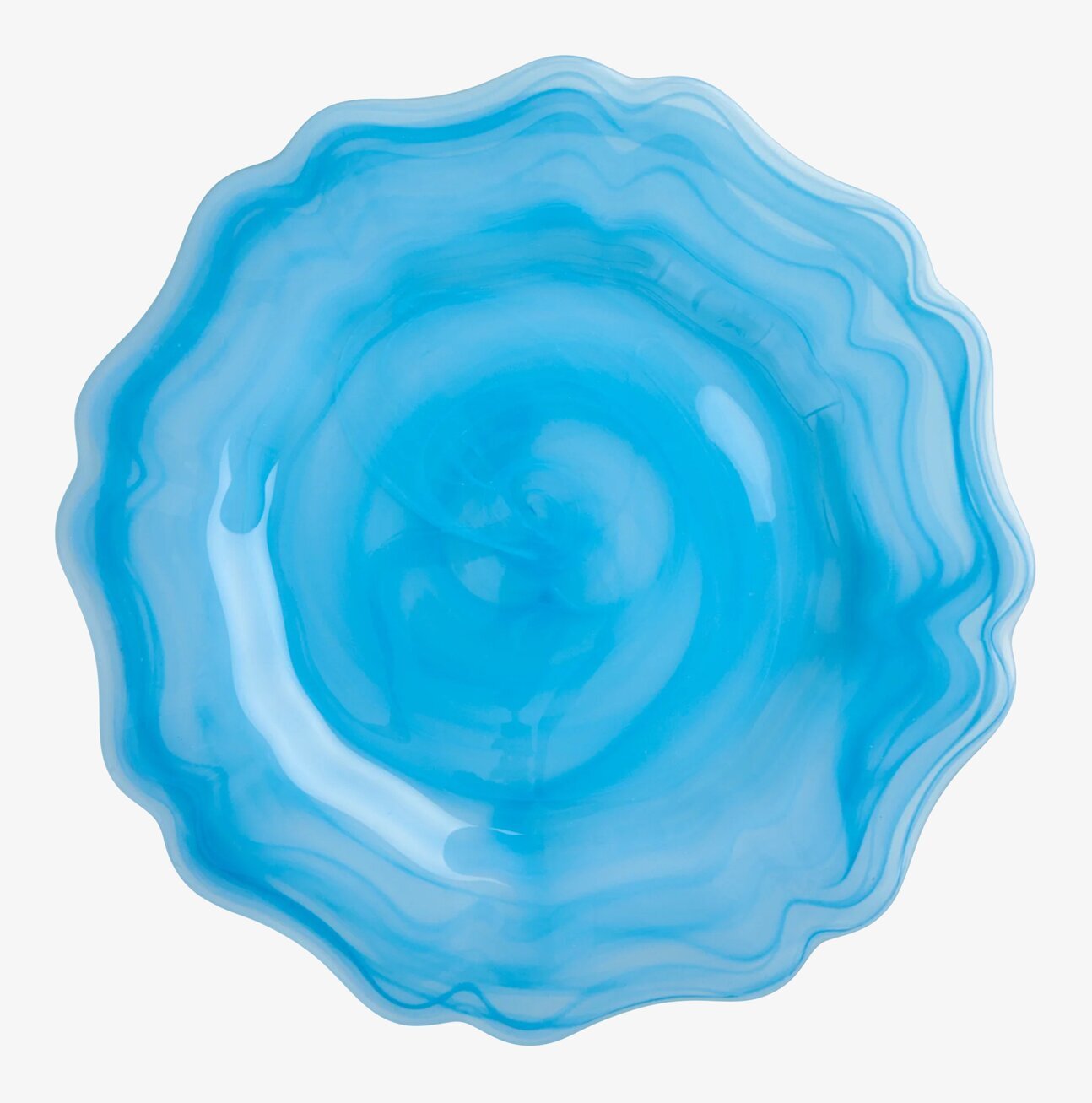 Glastallrik Alabaster Himmelsblå från Rice, vågig kant