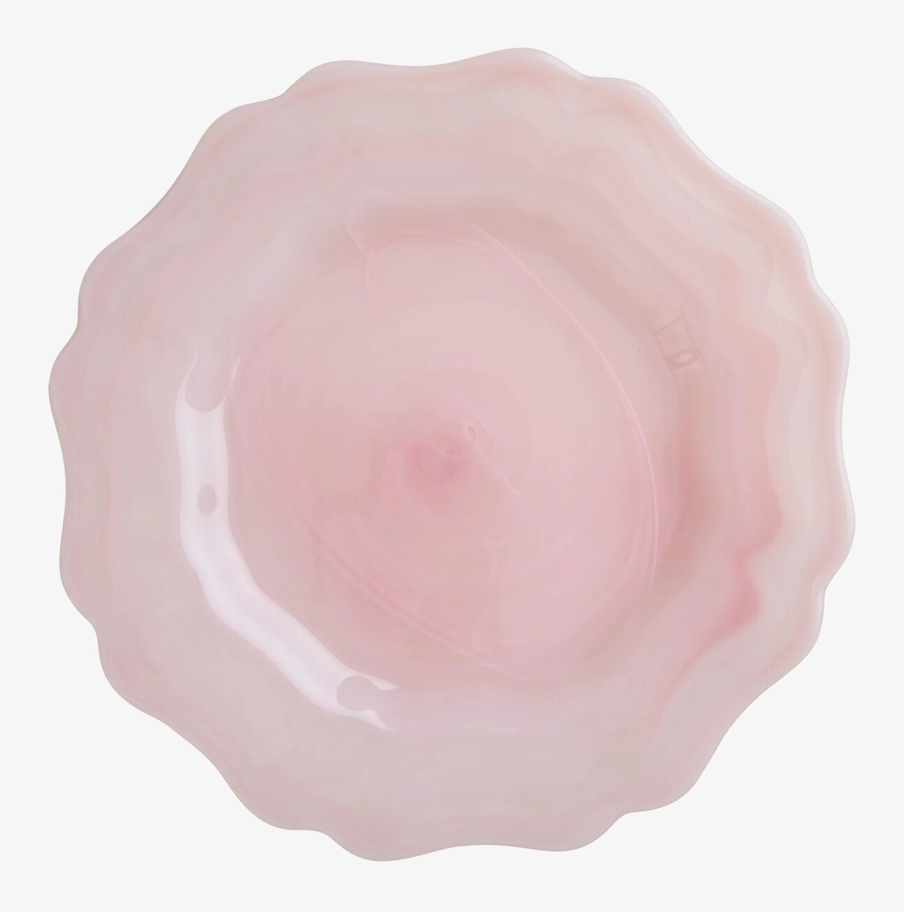 Glastallrik Alabaster Rosa från Rice med böljande kanter