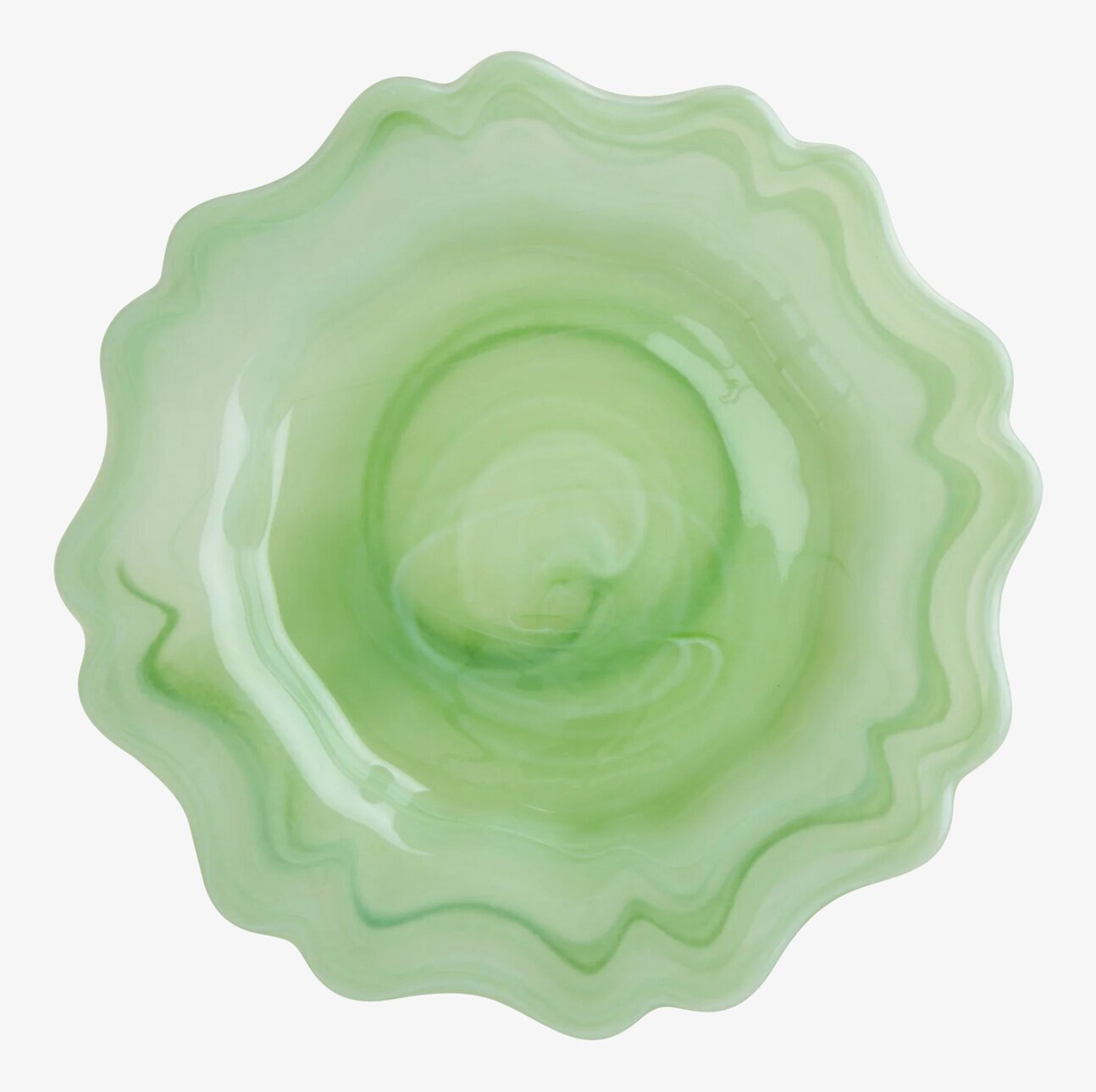Assiett Glas Alabaster Grön från Rice med vågformade kanter