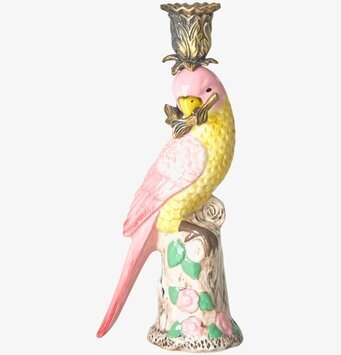 Foto av färgglad ljusstake i keramik med fågelmotiv