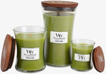 WoodWick Perfect Pear doftljus i tre storlekar från WoodWick