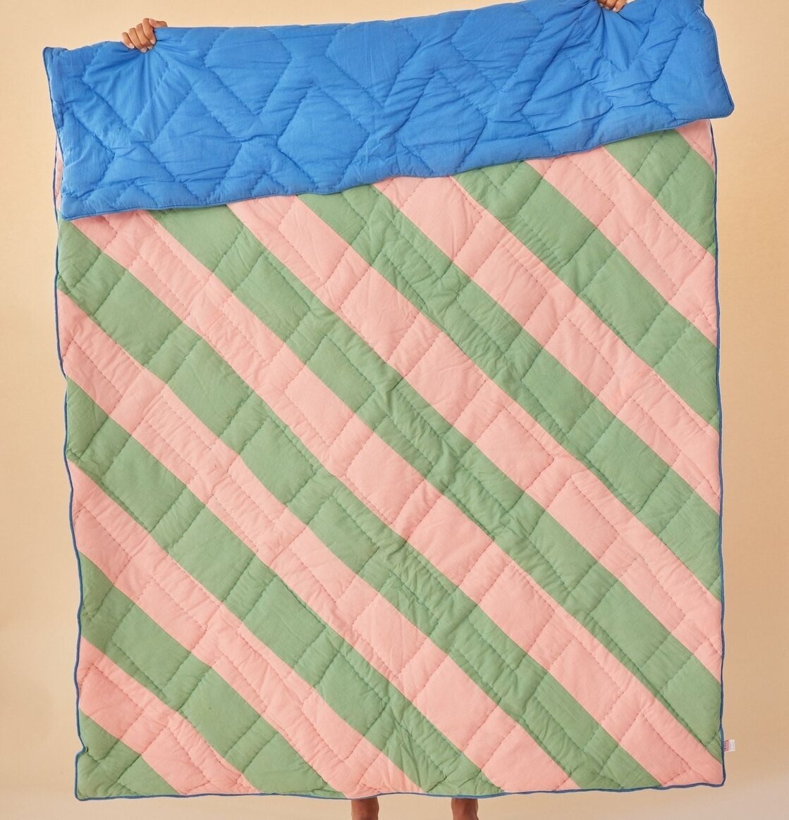 Cotton Quilt Striped Print Pink/Green från Rice med händer