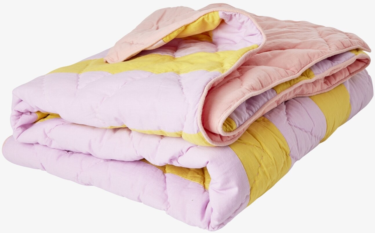 Cotton Quilt Striped Print Yellow/Lavender från Rice