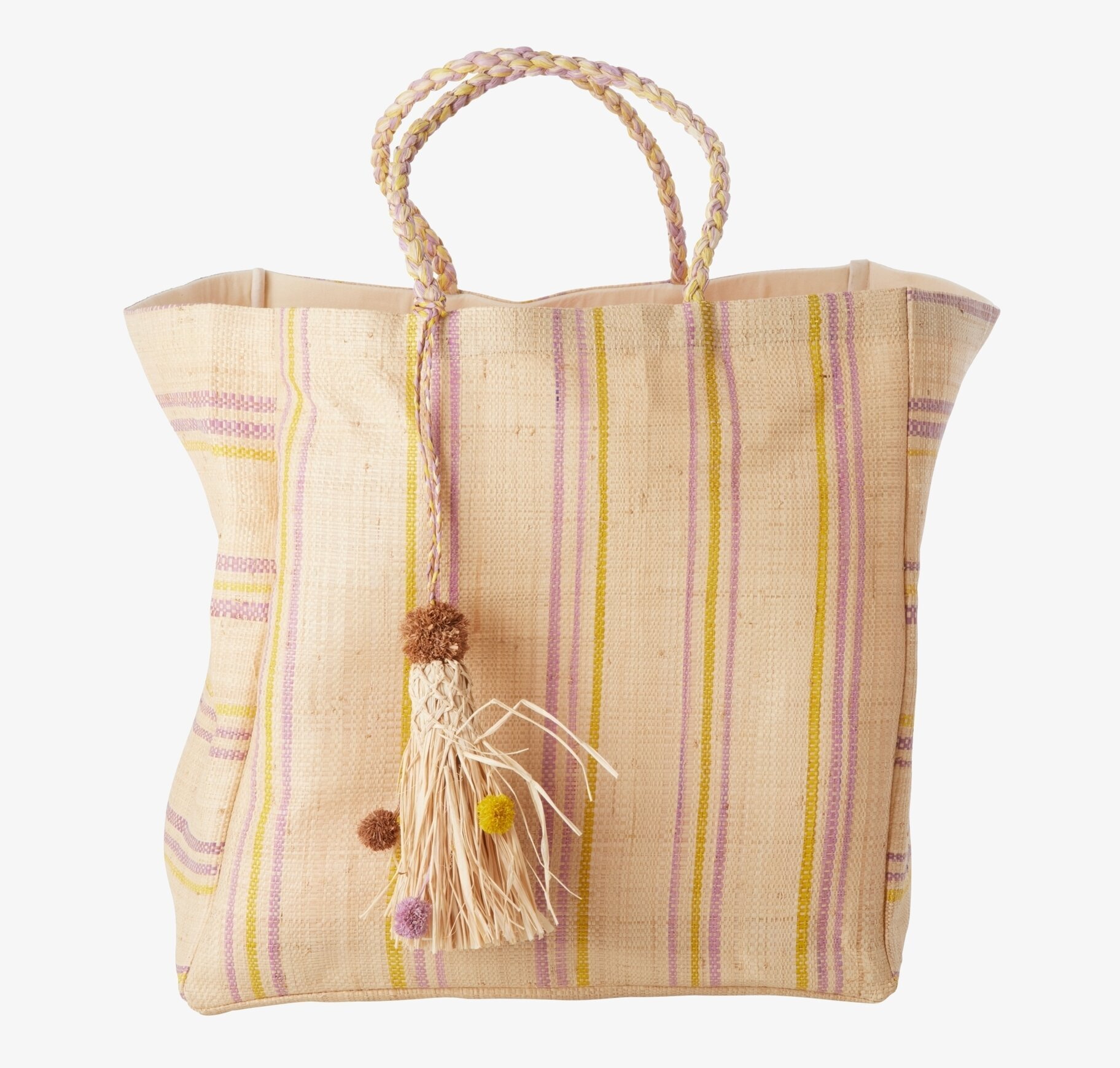 Shoppingväska Raffia Yellow/Lavender från Rice i beige ton