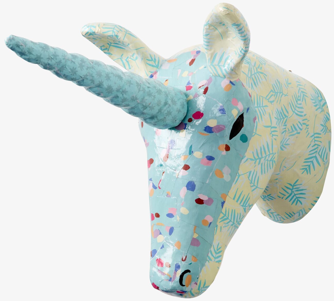 Bild av färgglad enhörning i papier mache-konstverk