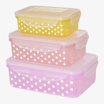 Bild av färgglada och praktiska matlådor i stapel