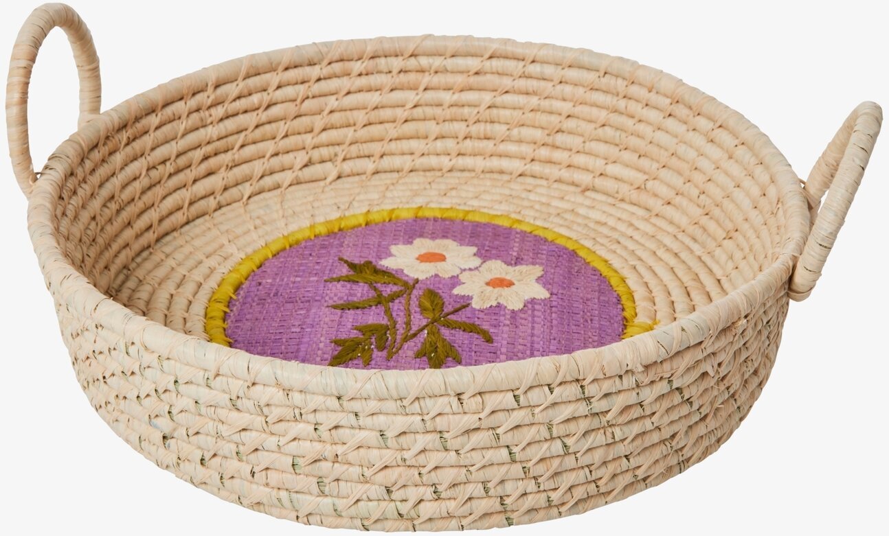Broderad Brödkorg Natur från Rice med blommigt broderi