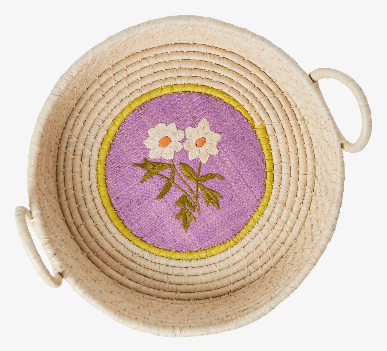Broderad Brödkorg Natur från Rice med blommotiv och handtag