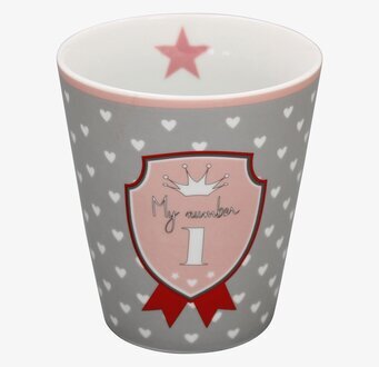 Bild av mugg med hjärtan, rosett och skrivstiltext