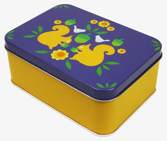 Bild av färgstark rektangulär förvaringsbox med ekorrar