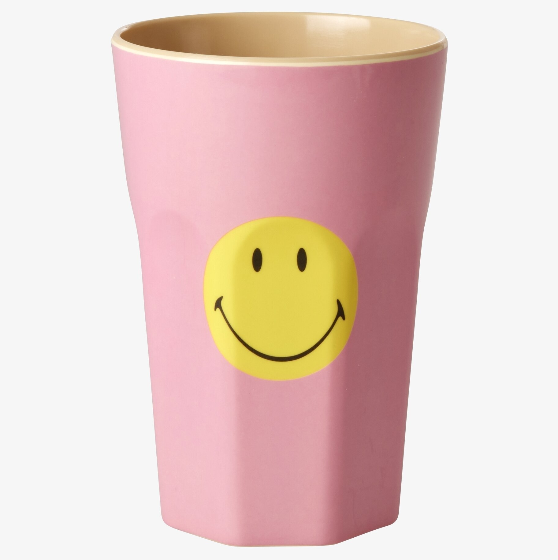 Mugg Latte Pink Smiley Print från Rice med gul smiley