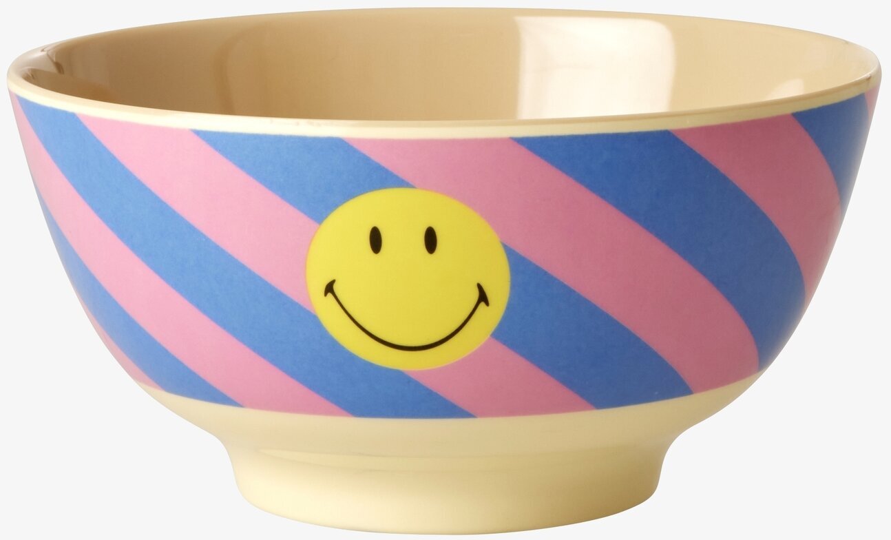 Rice Skål Striped Smiley Print med rosa och blå ränder