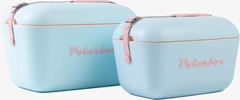 Foto av ljusblå kylväskor med rosa handtag