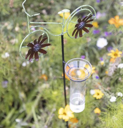 Foto av kreativ regnmätare i cykelform i trädgård