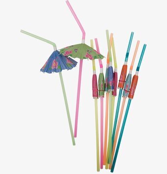 Bild av färgglada sugrör med parasoller för festliga drycker