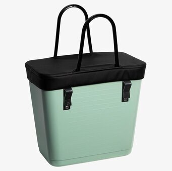 Bild av elegant mintgrön väska med svart överdrag