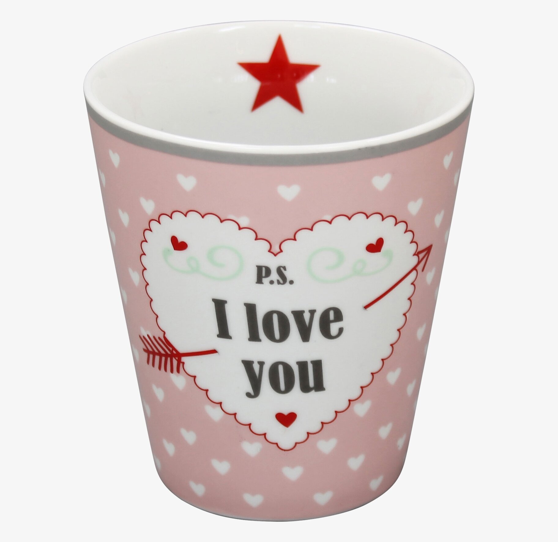 Bild av charmig mugg med hjärta och kärleksbudskap