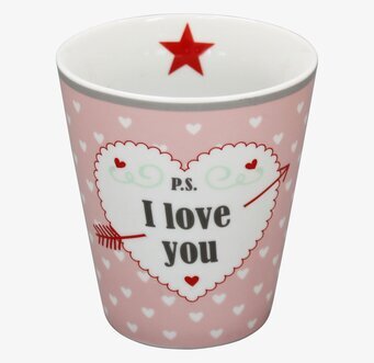 Bild av charmig mugg med hjärta och kärleksbudskap