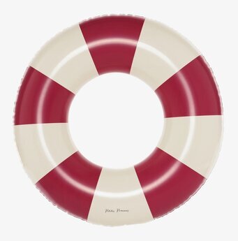 Bild av randig badring i rött och krämfärgat mönster