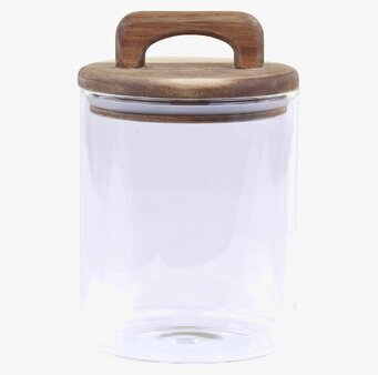 Bild av stilren glasburk med akacialock för hemmet