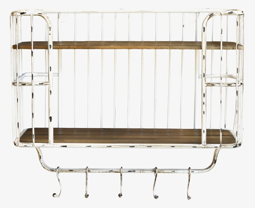 Vägghylla M. 5 Krokar Antik Creme från Chic Antique
