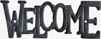 Bild av robust antik grå välkomstskylt i gjutjärn
