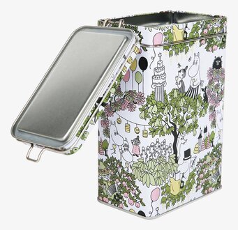 Bild av rektangulär kaffeburk med Muminmotiv