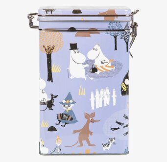 Bild av kaffeburk med Muminmotiv och magisk design
