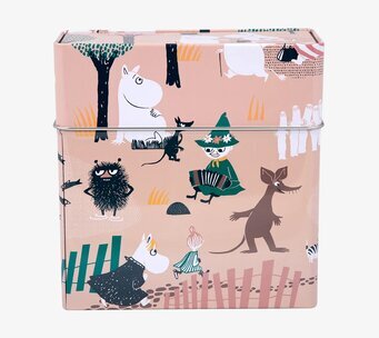 Bild av charmig rosa kaffefilterburk med Muminmotiv