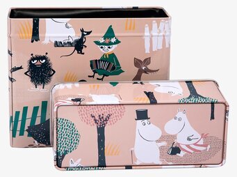 Bild av charmiga kaffefilterburkar med Mumin-motiv