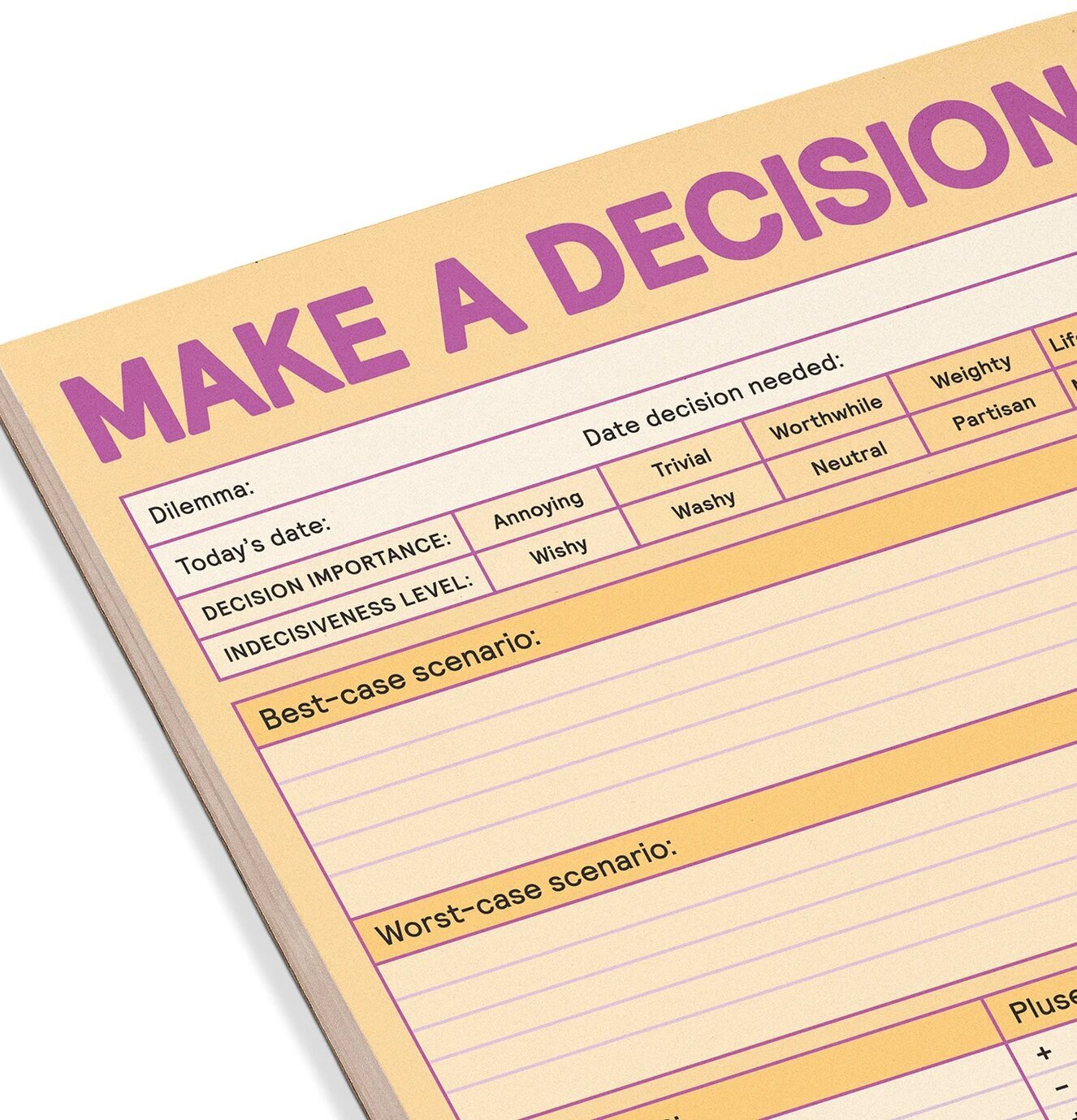 Make a Decision Pad från Knock Knock i gul-orange färg