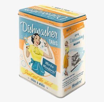 Foto av retroinspirerad plåtburk för disktabletter