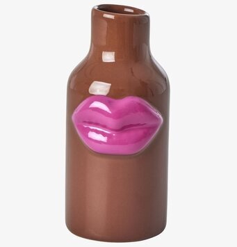 Bild av unik keramikvas med rosa läppar i relief