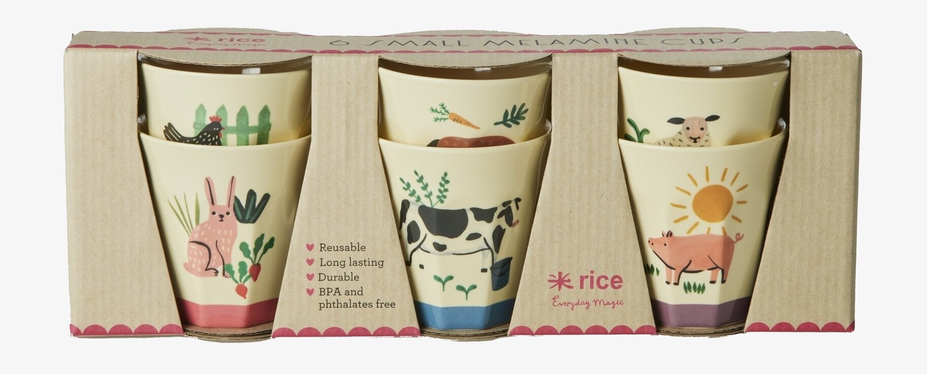 Små Muggar 6-pack - Farm Print från Rice med bondgårdsmotiv
