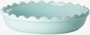 Bild av mintgrön pajform med vågig kant och glasering