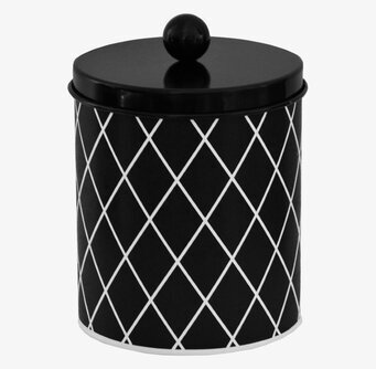 Bild av stilren plåtburk med geometriskt mönster